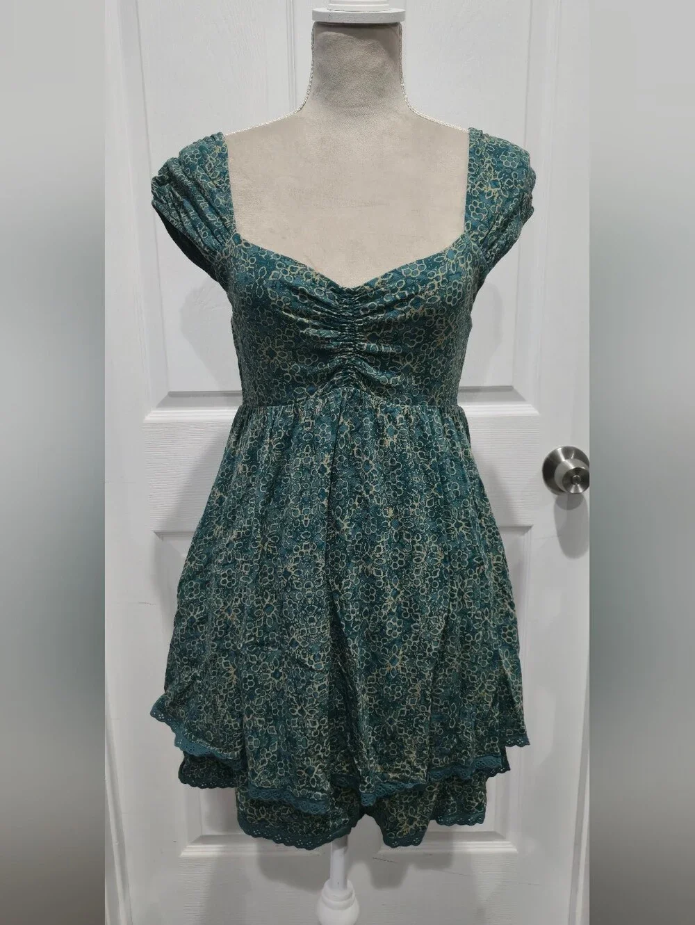 Free People Tabitha Mini Dress Blue Floral Boho Babydoll Size Small